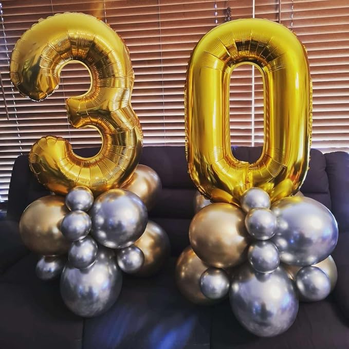 Gold 30 Number Balloons, 40 Inch Giant Number 30 Balloons Foil Mylar Helium - Image 4