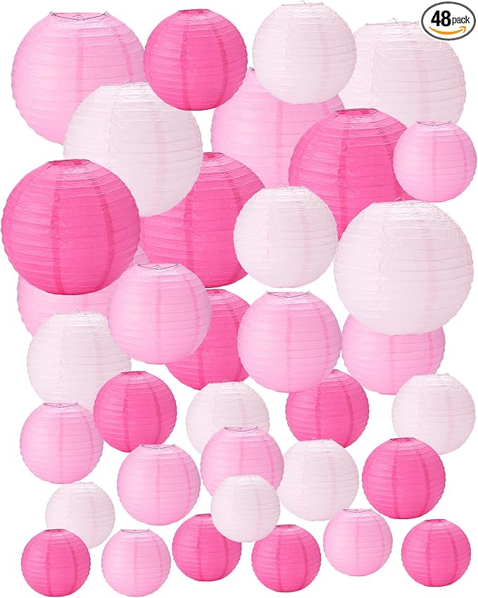 Treela 48 Pcs Paper Lanterns Party Decorations Chinese Lanterns Round Paper by Treela