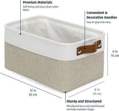 OrganiHaus Small Fabric Storage Baskets for Shelves 3 Pack, 12x8in Closet Storage Bins for Shelves, Cloth Baskets for Organizing, Linen Closet Organizers, Fabric Basket, Beige/White