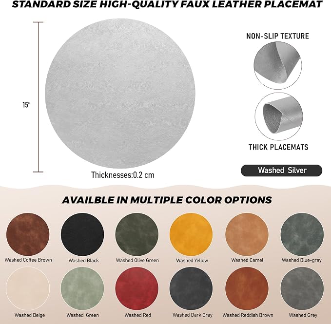UnivoColors Placemats Round Faux Leather Placemats Set of 6-Waterproof-Wipe - Image 7