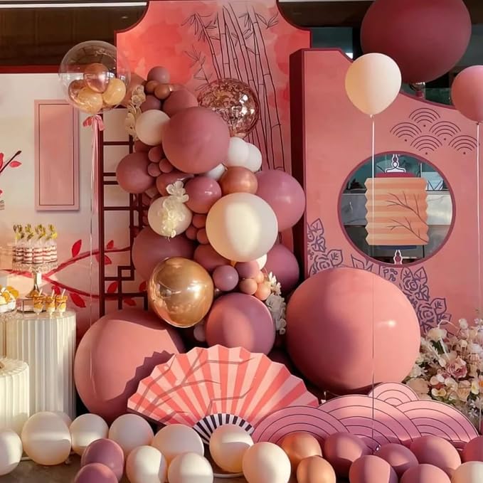 Voircoloria 130pcs Retro Pink Balloons Garland Arch Kit, 18 12 10 5 Inch | - Image 6