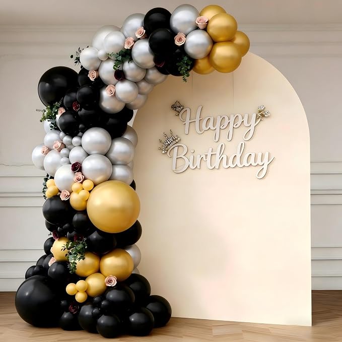 143Pcs Black Gold Silver Balloon Garland Arch Kit | Black Gold Silver Latex - Image 5