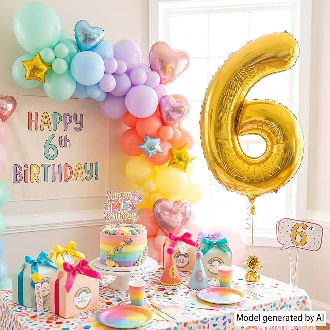 Gold Number 6 Balloon 40 Inch, Shiny Gold Foil Decor - Image 3