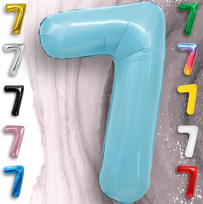 Candy Blue Number Balloon 7 Mylar Foil Balloons 32 inch - Image 4
