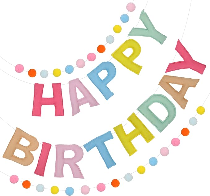 2-PCS Pre-Strung 3D Felt Happy Birthday Banner, Macaron Birthday Decorations | by Unknown