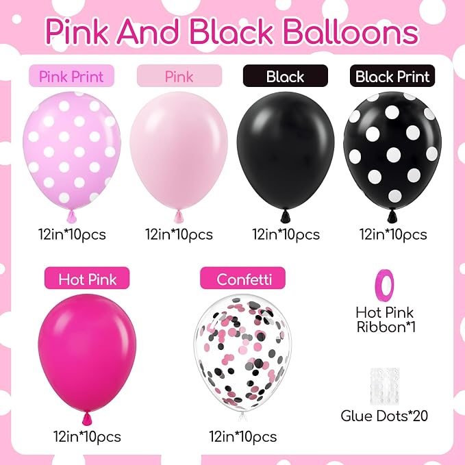 60pcs Pink and Black Balloons 12inch - Image 3