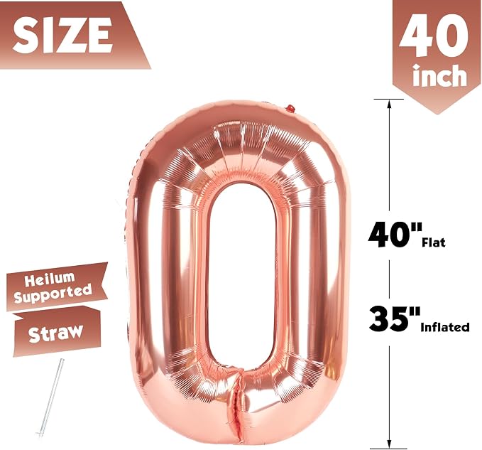 40 In Rose Gold Number 0 Balloon, 0th Birthday Party Decorations - Image 5