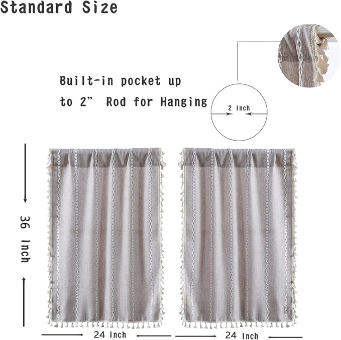 RoomTalks Tan Rustic Farmhouse Linen Kitchen Curtains 36 Inch Length Country - Image 4