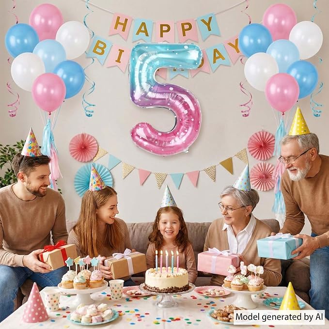 40 Inch Pink Blue Number 5 Balloon, Large Gradient Pink Blue Mylar Foil Number - Image 5