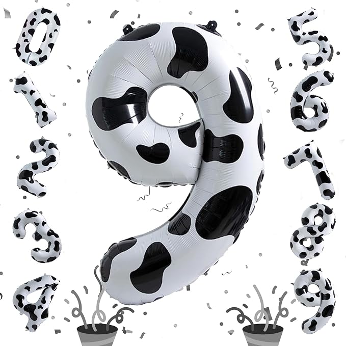 40 Inch Number 9 Balloons for Boys, Cow Print Giant 9th Birthday Party Number - Image 8