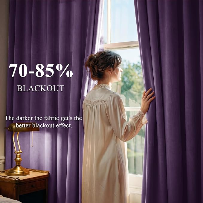 Purple Velvet Curtains for Grils Bedroom Nursery, W52 x L108, Modern Back Tab - Image 3