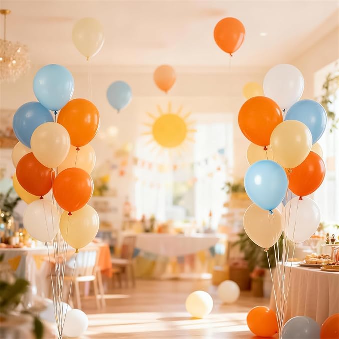 Blue and Orange Baby Shower Balloons Desorations, Pastel Dusty Blue Orange Nude - Image 5