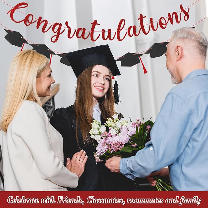 Class of 2026 Graduation Decorations Pre-Strung Glitter Congratulations Banner - Image 4