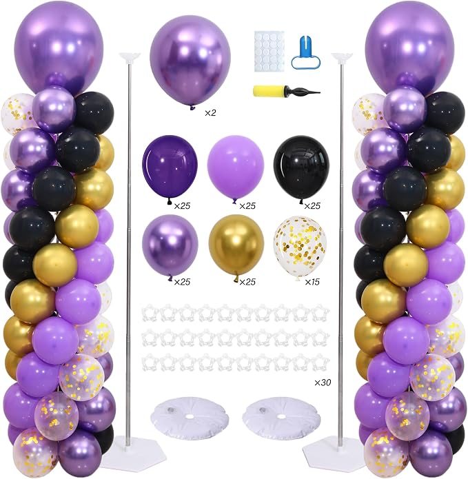 Purple and Black Gold Balloon Column Stand Kit Set of 2 by ZyloonDecoration