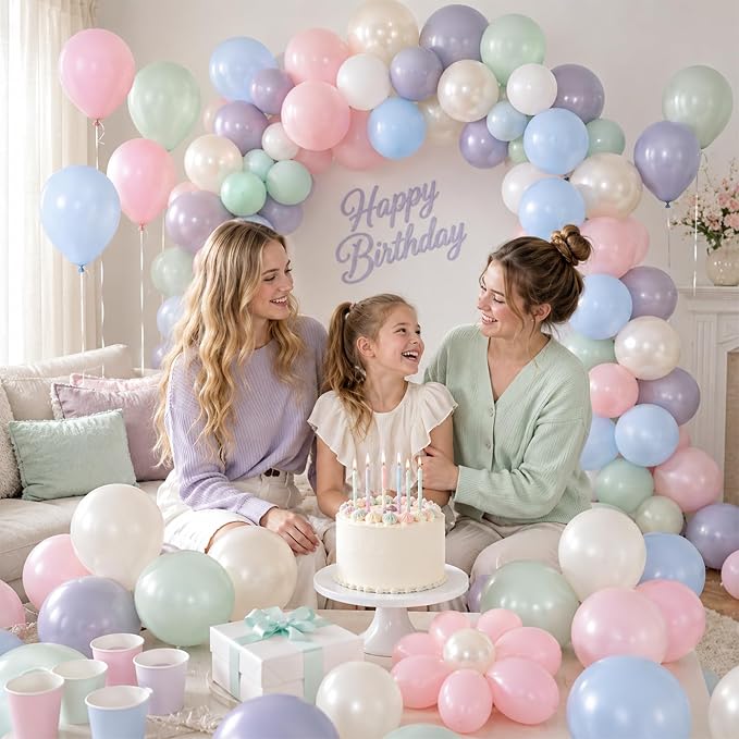 Pastel Balloons 60 Pcs Floral Pastel Light Pink Blue Green Grey Double Stuffed - Image 6