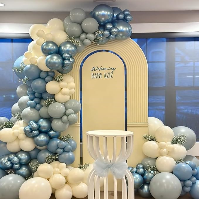Blue White Sand Balloons Dusty Slate Fog Pastel Metallic Blue Beige Balloon - Image 2
