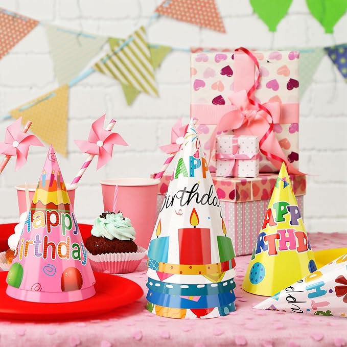 Hxezoc 10 Pcs Colorful Birthday Party Hats Happy Birthday Cone Hats Craft Paper - Image 5