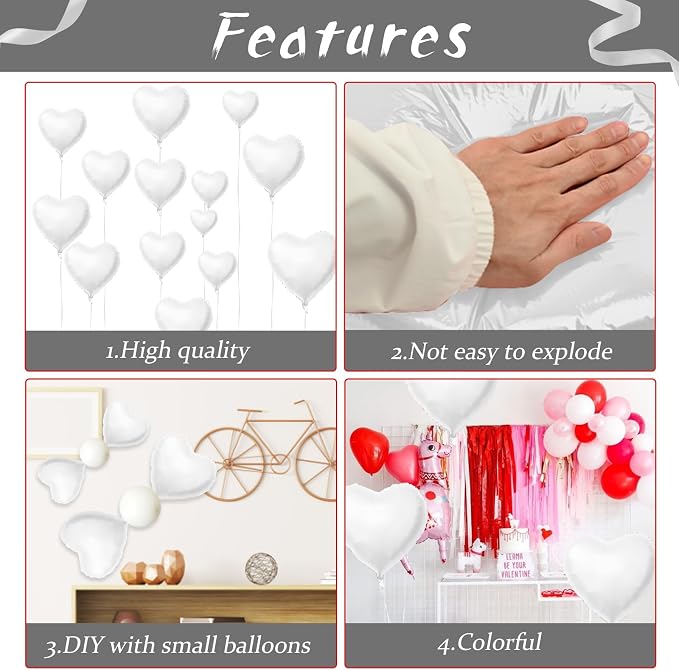 Biapian White Heart Balloons Helium, Brithday Party, Anniversary - Image 8