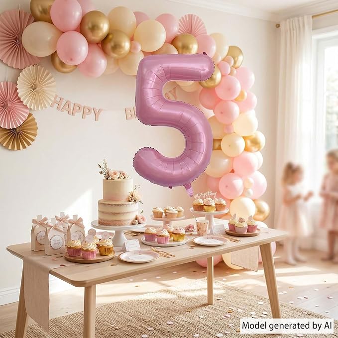 Pearlescent Pink Number 5 Balloon 40 Inch, Shiny Foil - Image 7