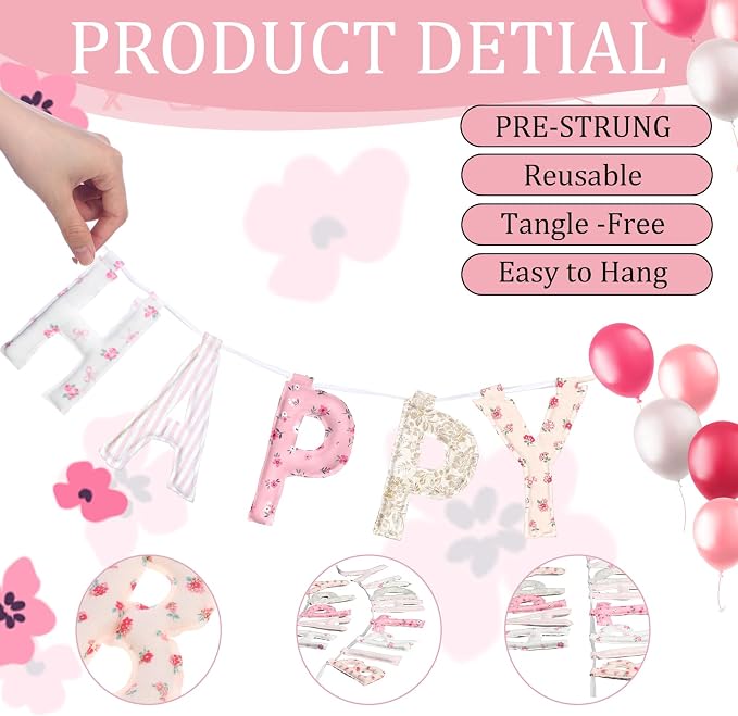 Pre-strung Happy Birthday Banner Sign Reusable Felt Happy Birthday Garland - Image 3