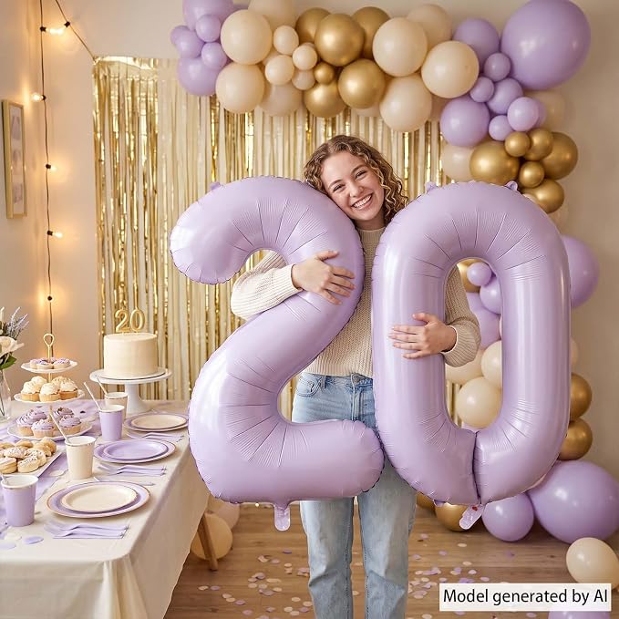 Cream Purple Number 20 Balloon 40 Inch, Foil Digits - Image 6