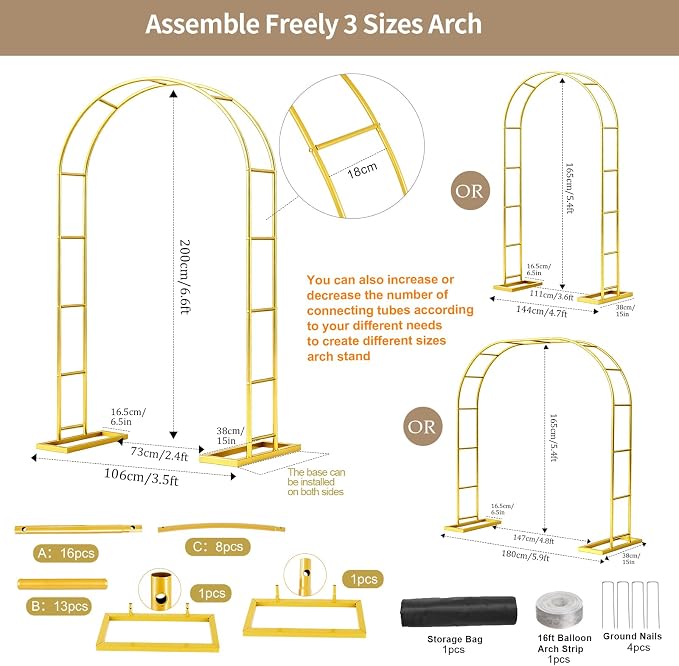 6.6FT Wedding Arch Backdrop Stand Metal Frame Gold Pergola Arbor - Image 4