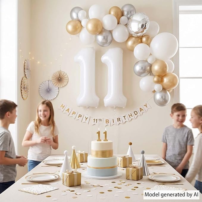 White Number 11 Balloon 40 Inch, Large Matte White 11 Foil Balloon Set - Image 7
