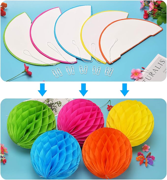Colorful Paper Party Decorations, Tissue Paper Flower&Party Pom Poms wth Swirl - Image 3