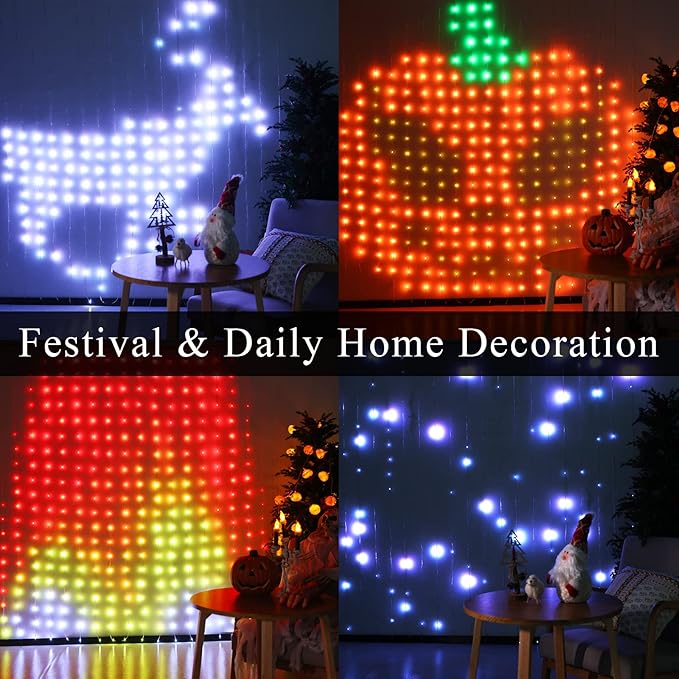 JMEXSUSS App-Controlled Color Changing Curtain Lights, 400 LED RGB String Lights for Halloween, Bedroom, Window, Wall, Party, Backdrop, Christmas, Indoor, and Outdoor Decorations, 6.5x6.5ft