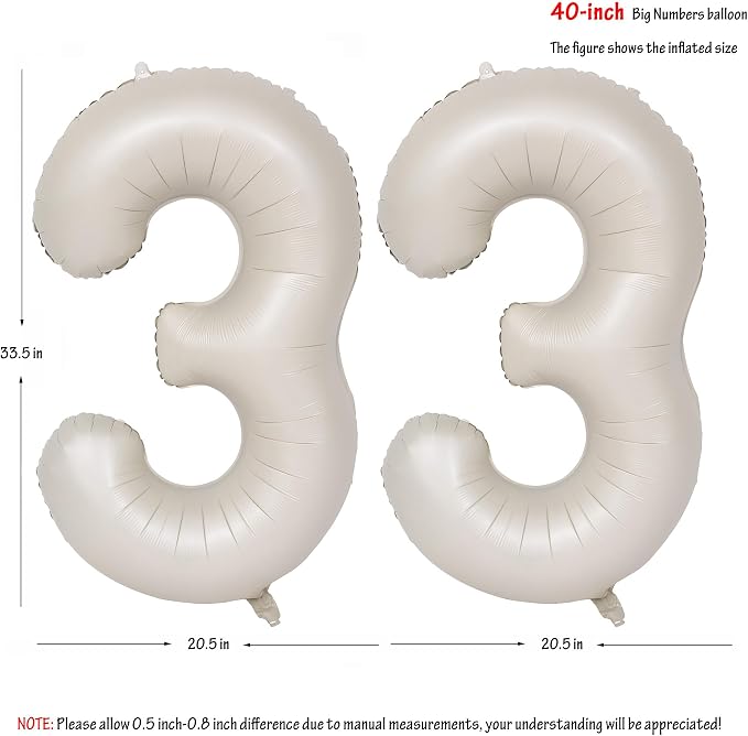 40 In Cream white Number Balloons Helium Foil Mylar Balloon Digital 33 | - Image 2