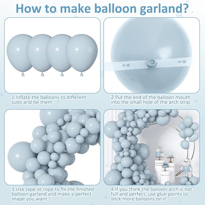 164Pcs Dusty Blue Balloons Garland Arch Kit Different Sizes | 18 12 10 5 inch - Image 7