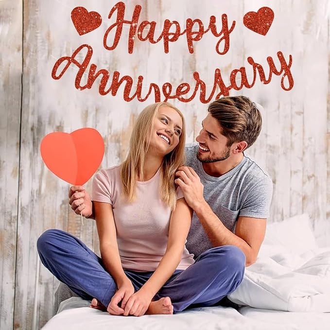 BEISHIDA Pre-Strung Glitter Red Happy Anniversary Banner Wedding Decor | Happy - Image 5