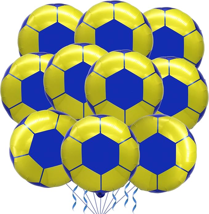 10 Pack 18 Inch Yellow Soccer Foil Balloons Football Helium Metallic Mylar by LHOAVWE