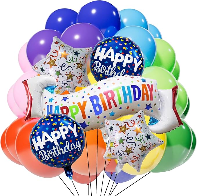 Birthday Decoration Set Colorful Happy Birthday Banner Balloon by OSAMUHA