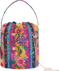 Ethnic Fiesta Striped Mexican Floral Yarn Bag Small Crochet Bag Drawstring Yarn by Tatenale