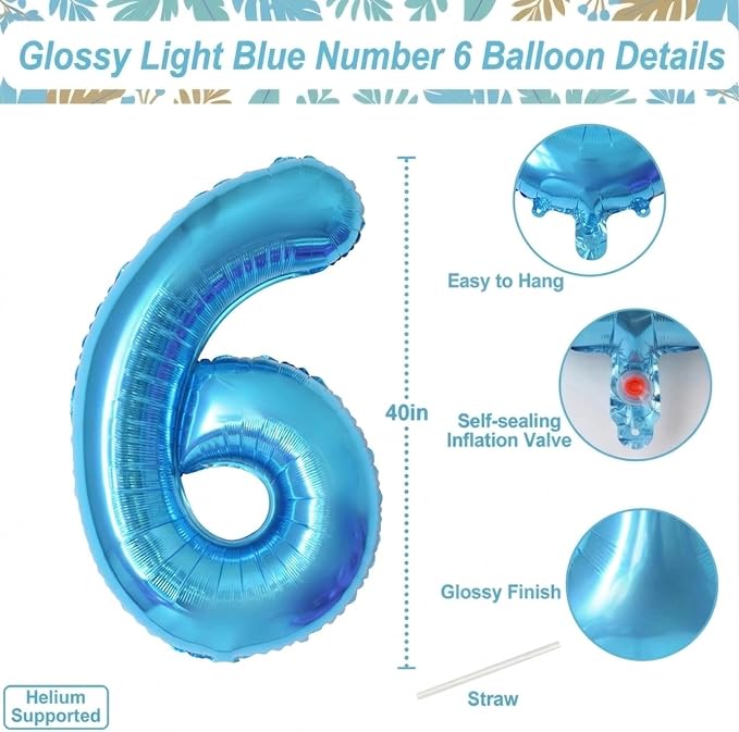 Light Blue Number 6 Balloon 40 Inch, Foil Numeral - Image 4