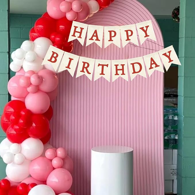 Red Happy Birthday Banner Pre-strung Burlap Bunting Party Backdrop Sign - Image 5