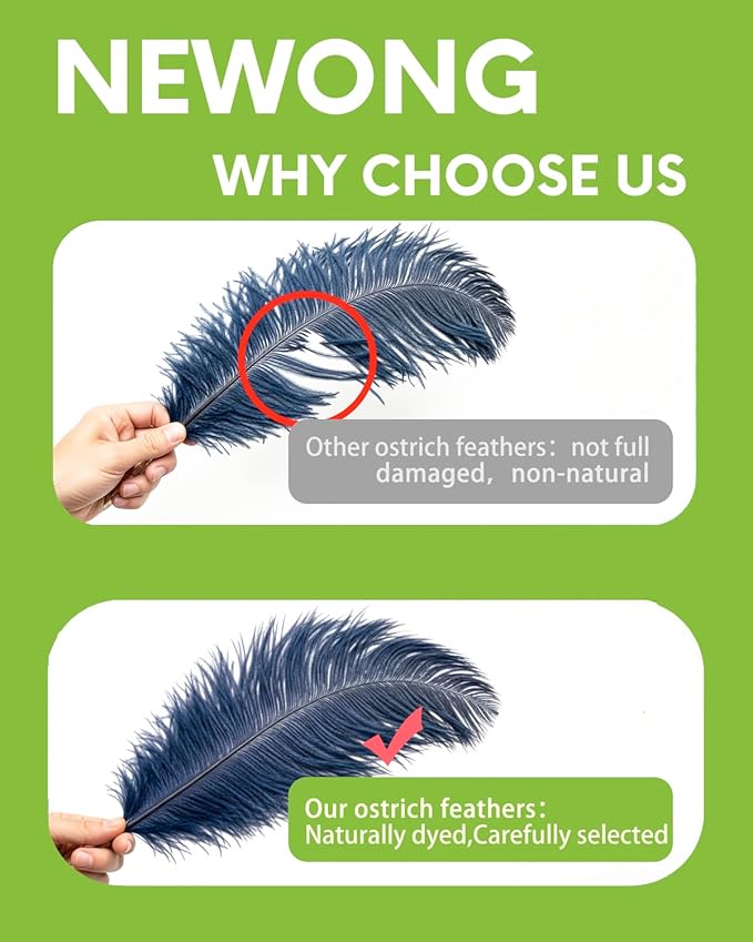 NEWONG 30pcs Navy Blue Ostrich Feathers Natural Bulk 8-10inch(20-25cm) Vase Craft Wedding Home Party Centerpieces Christmas Day Decoration