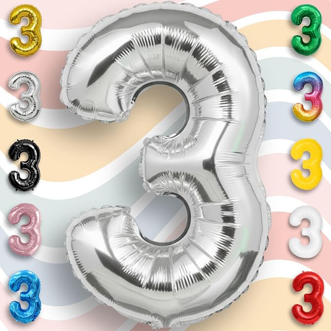 Silver Number Balloon 3 Mylar Foil Balloons 40 inch - Image 6