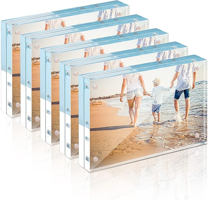 TWING Acrylic Picture Frame 8x10, 5 Pack 8x10 Magnetic Photo Frame 12+12 MM Thick 8 by 10 Picture Frames Clear Picture Frame Self Standing Double Sided Frame Gift Ideal