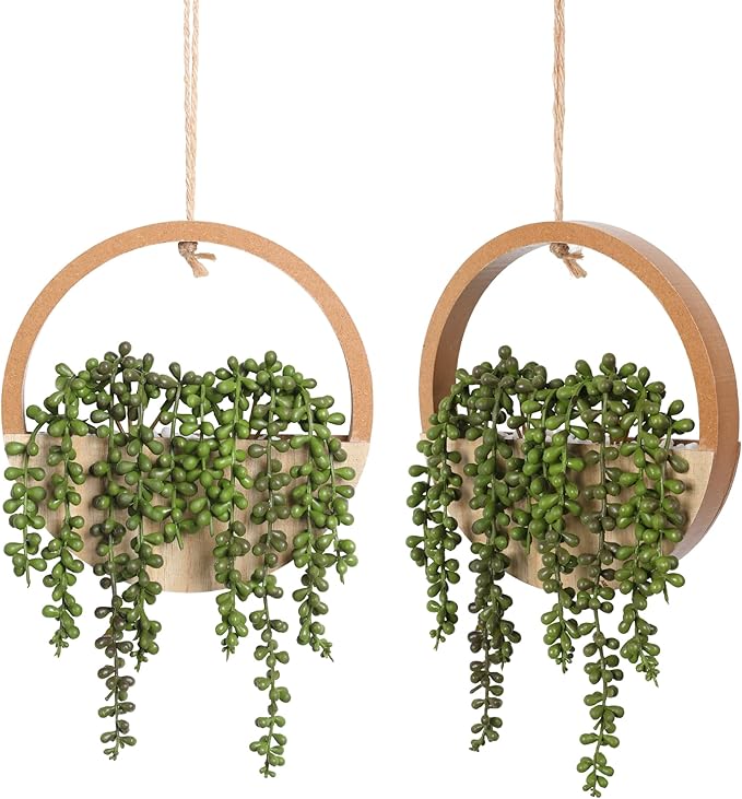 2pcs Artificial Succulents Hanging Plants 20.1'' Fake String of Pearls in Pot by FloweroyalCrafts