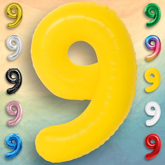 Yellow Number Balloon 9 Mylar Foil Macaron Balloons 40 inch - Image 5