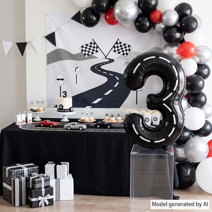Black and White Stripes Number 3 Balloon 40 Inch, Race Car Party Sign | Graphic - Image 3