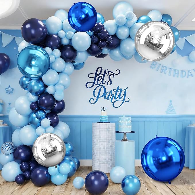 Blue and Silver Round Foil Balloons, Metallic Light Blue Silver Foil Baloon - Image 4
