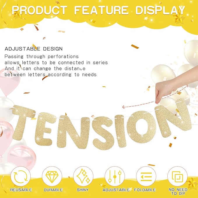 Retirement Banner Pre-Strung GOODBYE TENSION HELLO PENSION Banner Glitter - Image 3