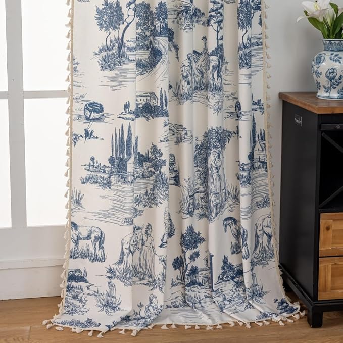 F-CHU Blue Patterned Curtains 63 Inches Long - Image 4