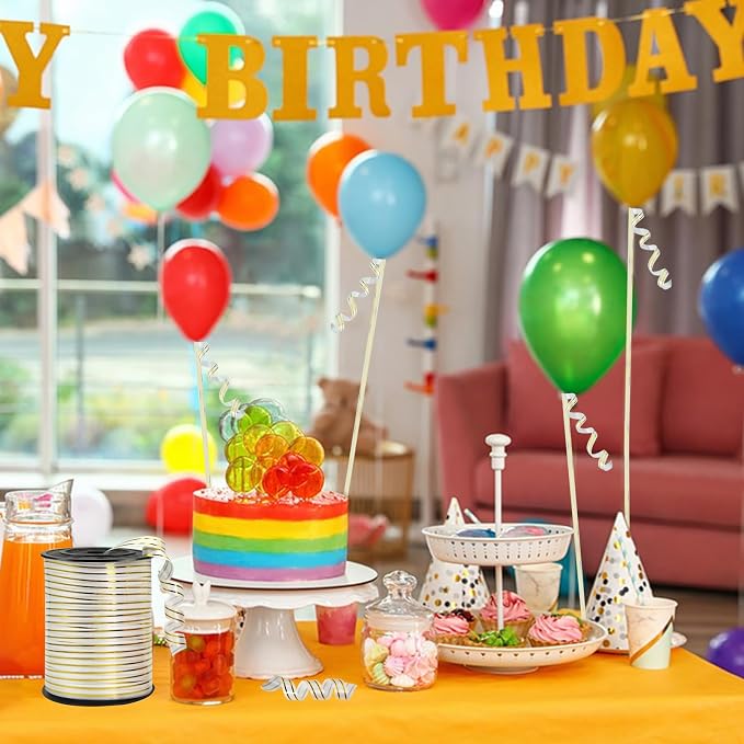 219 Yards Ribbon-White Gold Rimmed Balloon Curling Ribbons Balloon String - Image 7