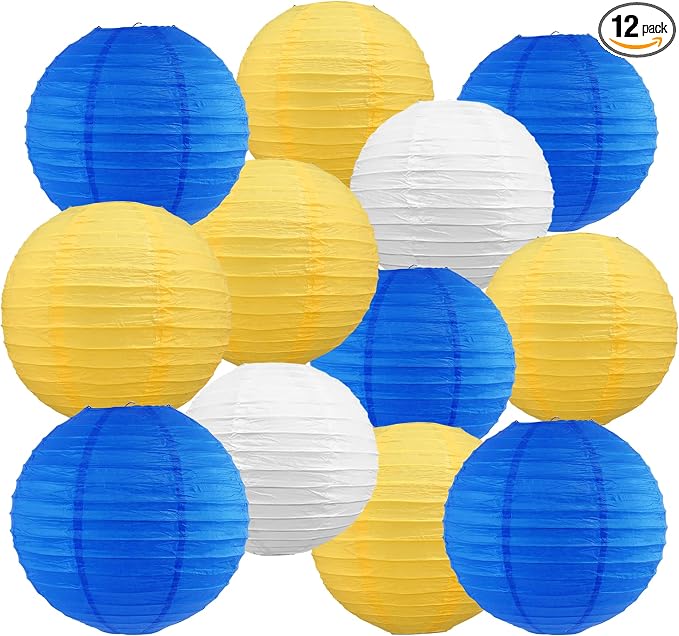 BEISHIDA Blue Yellow White Paper Lanterns 8/10/12 Inch Round Chinese Lamp | by Beishida
