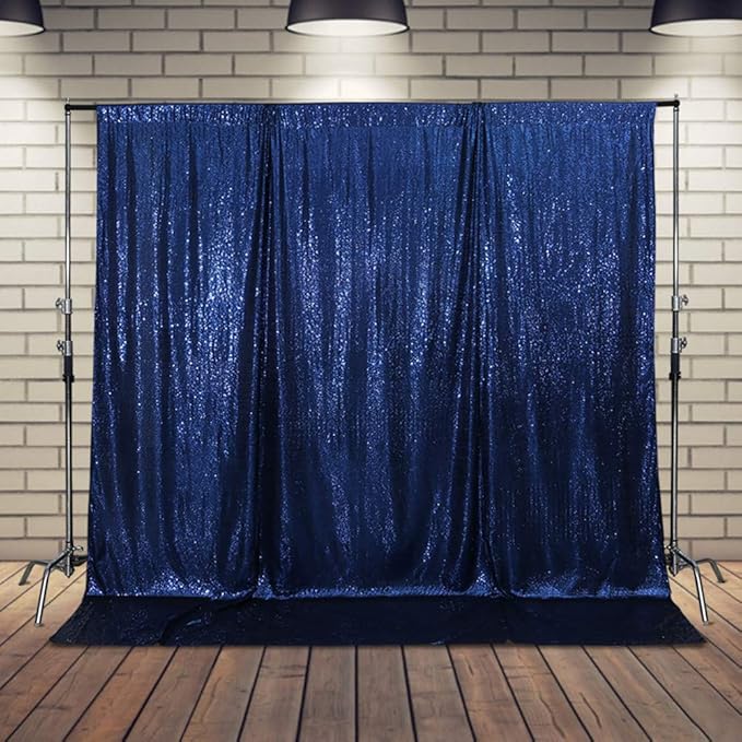 SquarePie Sequin Backdrop Not See Through Thick Background Glitter Curtain Party 6FT x 6FT Navy Blue