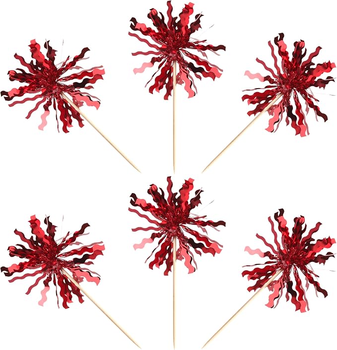 30 PCS Foil Firework Cupcake Toppers Sparkle Tinsel Cupcake Picks Happy - Image 3